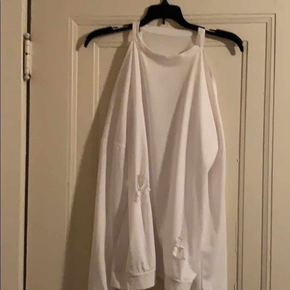 Distressed White Long Sleeve Shirt